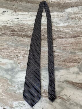 Striped Dress Tie - Grey Black & White - Formal /Halloween Costume / Business
